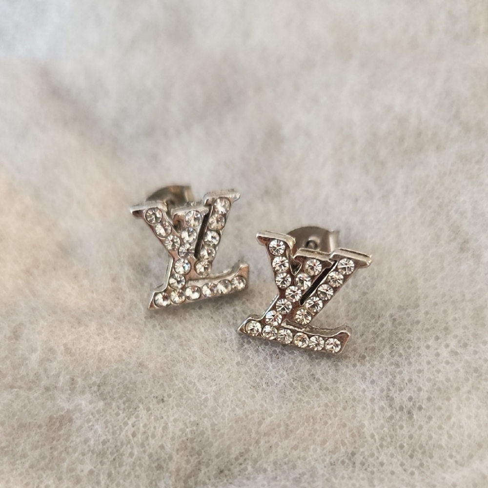 Logo Silver Rhinestone Stud Earrings